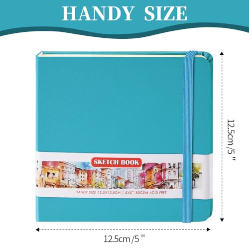 Square 5x5 inches 80gsm 96sheets/192 Pages Notebooks Blank Sketchbooks Travel Journal Pocket Hardcover Paint Writing Diary Memo Planner PU Leather Cover. Lake Blue - color: PU Cover-5x5in-Lake Blue