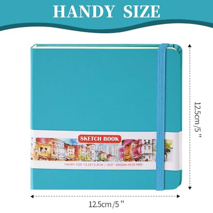 Square 5x5 inches 80gsm 96sheets/192 Pages Notebooks Blank Sketchbooks Travel Journal Pocket Hardcover Paint Writing Diary Memo Planner PU Leather Cover. Lake Blue - color: PU Cover-5x5in-Lake Blue