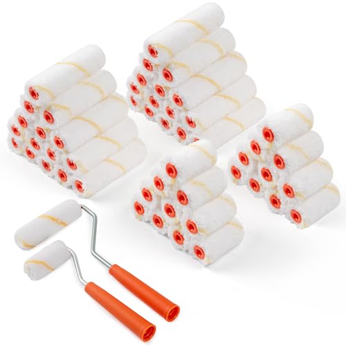 50 Pack Microfiber Paint Roller, 2 Inch and 4 Inch Small Paint Roller Covers, 3/8 Inch Nap, Mini Paint Rollers for House Painting with Paint Roller Frame, Wall Painting Tool - size: 2 Inch & 4 Inch,50 Pack