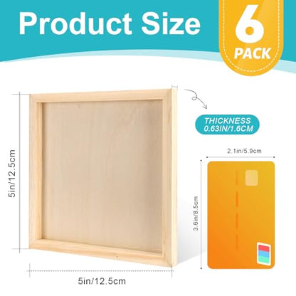 ESRICH 5x5 Inch Wood Panels, 6 Pack Square Craft Wood Canvas Boards, Blank Unfinished Wooden Art Board for DIY Art Creations Such as Painting, Acrylic Pouring, Resin, Burning, Collage, etc. - size: 5IN-6Pack