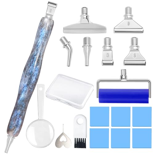 Praise V Do Diamond Painting Art Drill Pen Kit with Screw Stainless Steel Rose Metal Tip Nibs Placers Roller Tool Accessories, Ergonomic Diamond Art Pen for 5D Diamond Paint Bead Dot Grey - color: Shining Grey-Silver Metal