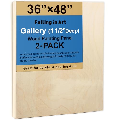 Falling in Art 2 Pack Unfinished Wooden Canvas Panels, 36x48 Gallery Birch Wood Panels Kit, 1 1/2" Deep Art Cradle Boards for Acrylic Painting, Pouring and Burning - size: 36*48 2 Pack