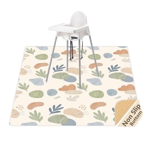 Splat Mat for Under High Chair, Waterproof Washable High Chair Floor Mat | 51"×51" Reusable Splash Mat and Food Mat for Baby Meals, BLW, Crafts, Play. Non-slip Backing, Wipeable Floor Protector - color: Boho Pebble, size: 4'3" x 4'3" (Square)