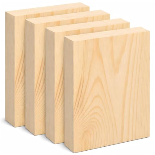 Unfinished Wood Blocks for Crafting, 4 Pcs Unfinished Wood Carving Blocks, 4X6X1 Inch Solid Pine Wood Carving Blocks for Crafts DIY Projects Art Classes Photo Blocks Beginners and Adults - size: 4x6x1 Inch