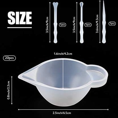 Geiserailie 23 Pcs Silicone Mould Cup Dispensers Mini Measuring Cup Resin Mixing Bowls with Rubber Spoon Glue Stick Small Scraper Color Modulation Tools Kit for DIY Epoxy Resin Craft UV Resin Projects