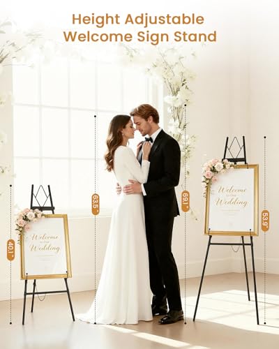53.9" Black Easel Stand for Sign, Heavy Duty Metal Display Easel with Storage Bag, Adjustable Art Easel for Wedding Sign, Painting, Picture - color: Black DM