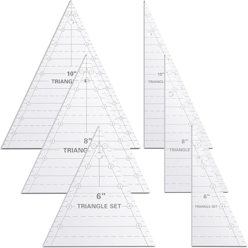 Kigley 3 Set Tall Triangle Rulers for Quilting 6 8 10 Inch Wedge Triangle & Wing Quilting Rulers and Templates Acrylic Quilt Templates for Sewing Layer Cake Patchwork Cutting Pattern DIY Craft - color: Clear