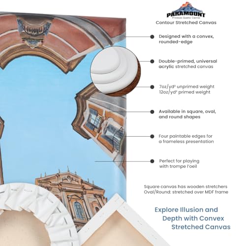 Paramount Contour Convex Profile Stretched Canvas, 8x10 Oval Canvas, 5 Pack, 3/4" Deep - Double Primed for Oil, Acrylic, and Mixed Media Art - 100% Cotton Duck Medium Texture - size: 8x10"