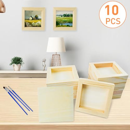 10 Pack 4 x 4 Inch Unfinished Wood Canvas Wooden Canvas Panels Wood Cradled Painting Panel Boards for Painting,Pouring,Arts and DIY Crafts Use with,Oils,Acrylics and More