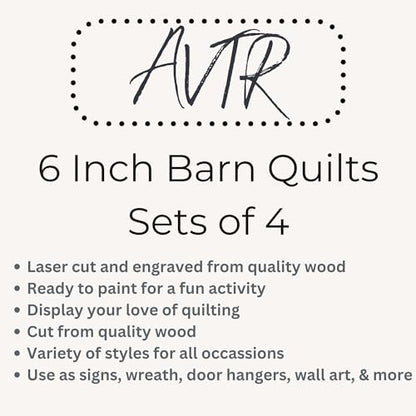6" Barn Quilt Kit Set 4 | Butterfly, Patch Star, Dresden Flower, Starburst | Unfinished wooden quilt blocks to paint for DIY farmhouse wall art, craft parties, quilting decor, and family craft projects. - size: 6 inches (set of 4), style: Butterfly, Patch