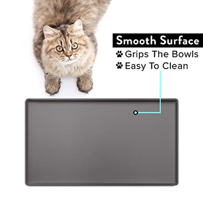 CatGuru Cat Food Mat, Small & Large Feeding Mats, 100% Waterproof Silicone Pet Placemat, Non-Slip Cat Food and Water Bowl or Water Fountain (Small, Carbon) - color: Carbon, size: S: 19" x 11"