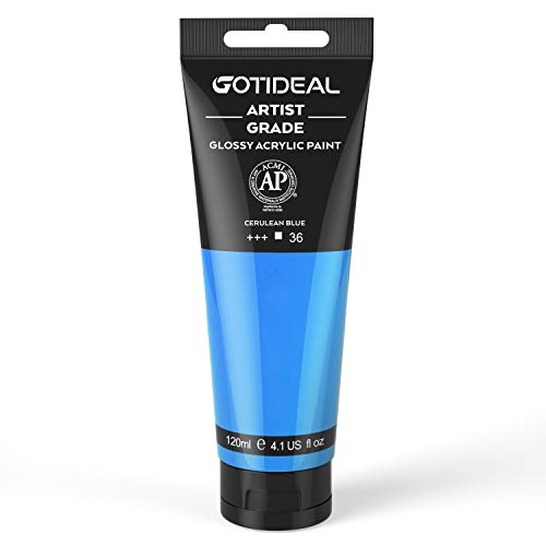 GOTIDEAL Acrylic Paint Cerulean Blue Tubes(120ml, 4.1 oz) Non Toxic Non Fading,Rich Pigments for Painters,Ideal for Canvas Wood Clay Fabric Ceramic Craft Supplies (Cerulean Blue) - color: Cerulean Blue, style: Regular