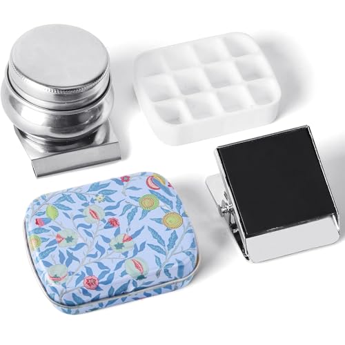 Portable Mini Tin Box 12-Well Empty Watercolor Palette Paint Mixing Tray is a Small Storage Travel Kit with Magnetic Clip and Oil Pot,Making it Perfect for Outdoor Sketching and DIY Painting.Fruit - color: Palettes Sets-fruit