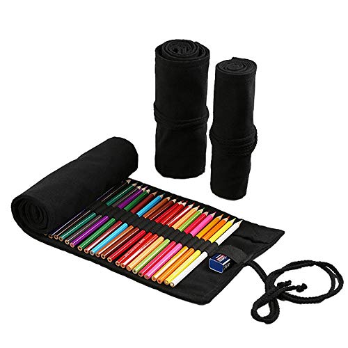 Funny live 36/48/72 Slots Colored Pencil Wrap Pencils Roll Holder Coloring Pencils Organizer Holder Colored Pen Paint Brush Storage Pouch Portable for Artist Student (Black, 36 Slots) - color: Black, size: 36 Slots