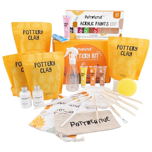 MCOOH Air Dry Clay Kit for Beginners | All-in-One Pottery Set with Sculpting Tools, Paints, Varnish, DIY Craft Kit to Make Trinkets, Home Decor, Gifts - color: Yellow Package