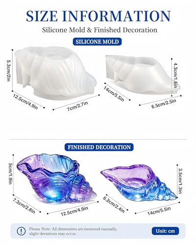 2 Pcs Conch Seashell Silicone Molds for Resin, 3D Ocean Shell Epoxy Casting Mold for Trinket Dish, Candle Holder, Jewelry Tray, Plaster Concrete Cement Crafts, DIY Home Decor