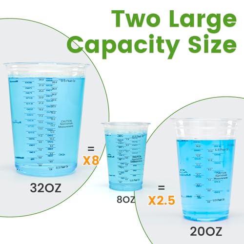 NASUBI Resin Measuring Cups Kit,32oz & 20oz Large Capacity Mixing Cup for Epoxy Resin, Paint, Stain, 2 Scales Clear Accurate Paint Mixing Cups, Disposable Cups Mixer 20Pcs 32oz & 15Pcs 20oz