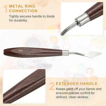 HARFINGTON Palette Knife Painting Tool 1.06" x 0.51" Stainless Steel Art Spatula Pallet Knives Scrapers Tools with Beech Wood Handle for Acrylic Oil Canvas Mixing Spreading, Red/Silver - size: 1.06" x 0.51"