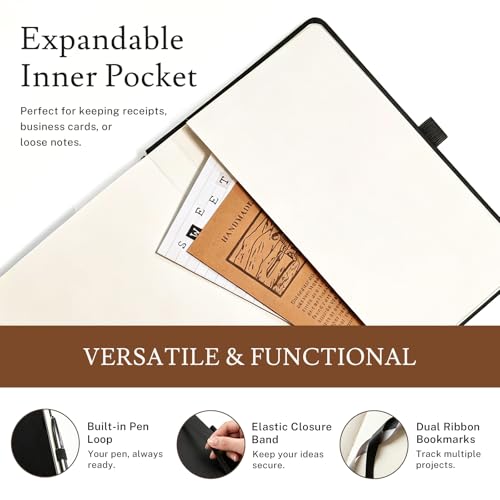 PAGELYST Graph Grid Paper Notebook, 200 Pages,4 Pack Leather Hardcover Notebook, A5 Medium 5.7'' x 8.3'', 100 GSM Thick Paper for Students, Math, Engineering (Black) - color: Black, size: A5-Grid