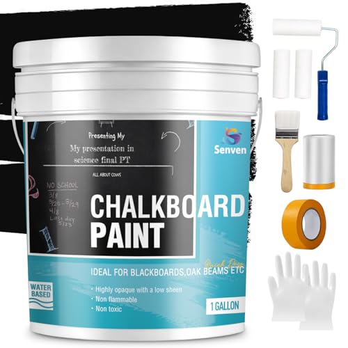 Chalkboard Paint 1 Gallon Black Chalk Board Paint for Wood, Metal, Glass, Wall, Plaster Boards Sign, Frame, Interior/Exterior, Built-in Primer & Top Coat, Black Matte, Acrylic 330 sf with Tools kits - color: Matte Black, size: 128 Fl Oz (Pack of 1)