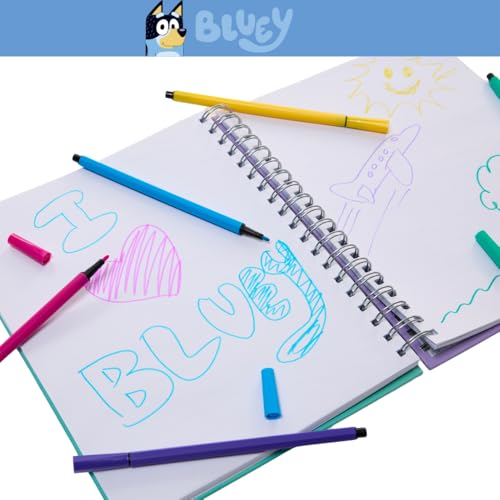 Bluey Sketchbook for Kids with Washable Markers, 86 Blank Pages Spiral Bound, Turquoise - color: Blueey