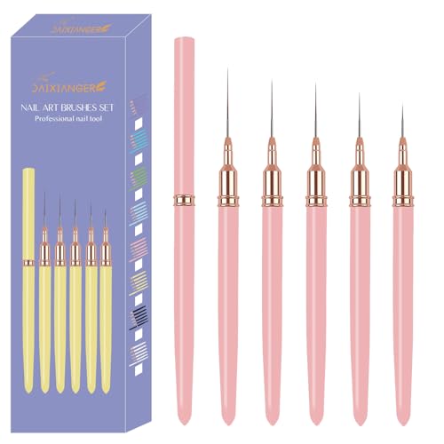 5PCS Liner Brushes for Nails, Nail Art Liner Brushes Set, 6/9/12/15/18mm Thin Detail Brush for Long Lines & Fine Drawing, UV Gel Polish Painting Nail Design Tools - Pink - color: Pink
