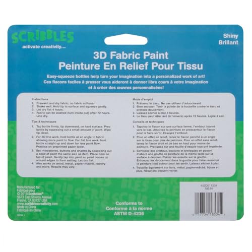 Scribbles Permanent Fabric Paint, Shiny 3D, 1 fl oz 6-Pack - color: Shiny