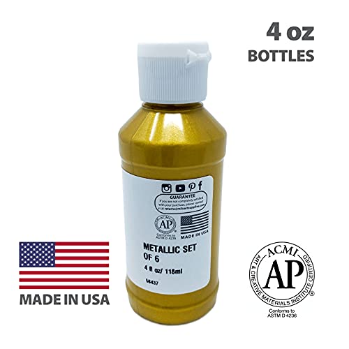 milo Metallic Acrylic Paint Set of 6 Colors | 4 oz Bottles | Student Metallic Colors Acrylics Painting Pack | Made in the USA | Non-Toxic Arts & Crafts Paints for Artists & Hobby Painters - style: Metallic Set 6 x 4 oz