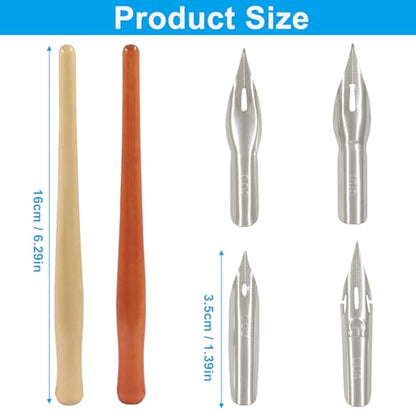 Hitefu 14 Pcs Wooden Dip Pens Set with Stainless Steel Pen nibs for Calligraphy, Manga, Writing, Drawing, Signing – Includes 2 Holders + 12 Assorted Nibs