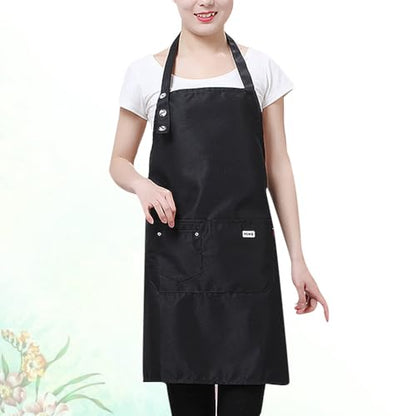 Veemoon Waterproof Cooking Apron Unisex, Black Cloth Oil Proof Pinafore 31.05x27.51 Inch, Adjustable Back Ties Kitchen Restaurant Gardening Painting Hairstylist Apron