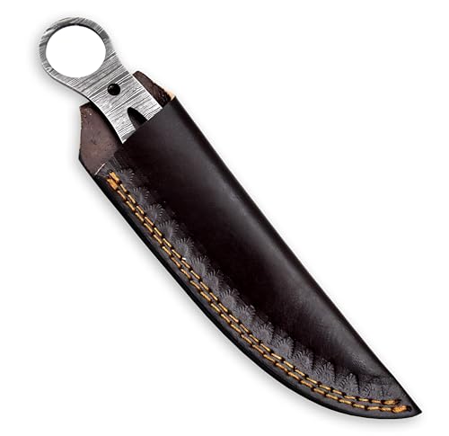 Custom Hand Forged Damascus Steel Blank Blade DIY Knife Making Kit Including G-10 Micarta Scale, Leather sheath, Pins, Scale, Camping Blade Damascus Blade Billet Knife Making Supply (BK-F) - color: BK-F