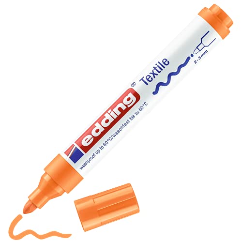 edding 4500 Textile Marker - neon Orange - 1 Pen - Round Nib 2-3 mm - Permanent Fabric Markers for Drawing on Textiles, wash-Resistant up to 60 °C - Marker pens for Fabric Lettering - color: Neon Orange, size: 1 Count (Pack of 1)