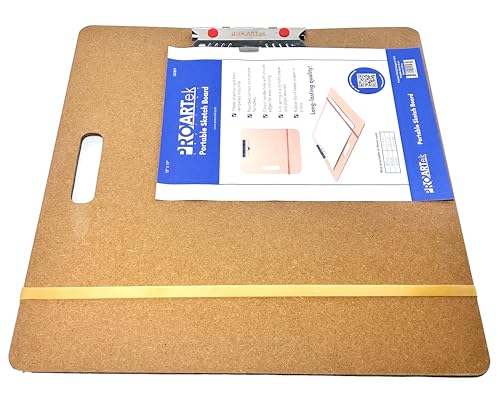 Proartek PK00025 Model SB1819 SB Series 18" x 19" Artist Sketch Board, Brown; 4mm Tempered Masonite; Constructed with a Cutout Handle; Smooth Edges; Firm Spring Clips; Rubber Band Included - size: 18" x 19"