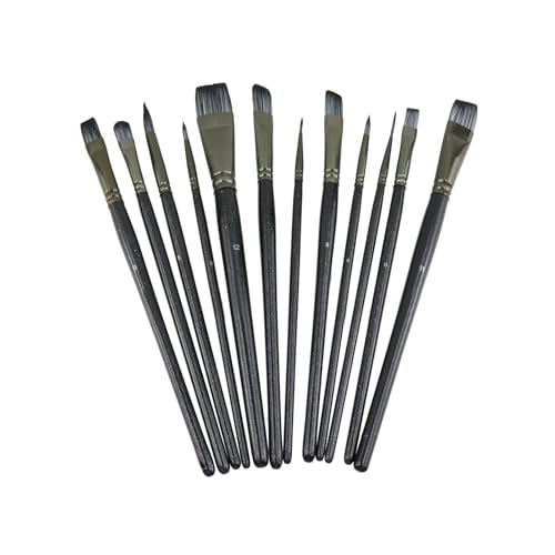 Bitray 12PCS Paint Brushes Nylon Hair Paint Brushes Artist Paint Brush Set for Acrylic, Oil, Watercolor and Gouache Paiting - Black