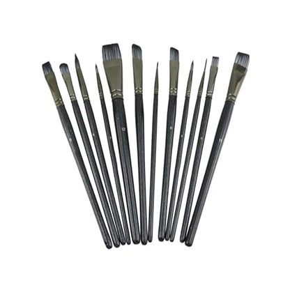 Bitray 12PCS Paint Brushes Nylon Hair Paint Brushes Artist Paint Brush Set for Acrylic, Oil, Watercolor and Gouache Paiting - Black