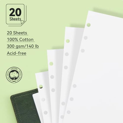 Lightwish Watercolor Sketchbook, 100% Cotton 300gsm Acid Free Hot Press, 6.69" x 3.94", 20 Sheets, Binder Bound & Refillable Paper for Artists,Adults,Students, Travel Art Journal - color: Green
