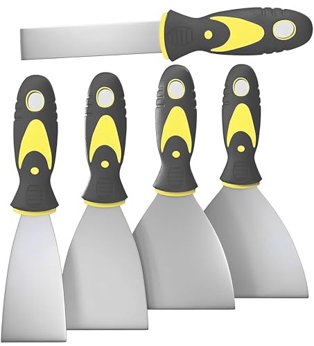 TPW 5-Pcs Putty Knife Set, 1-5 Inch Stainless Steel Scrapers for Drywall Repair, Wallpaper Removal, Mud and Plaster Scraping