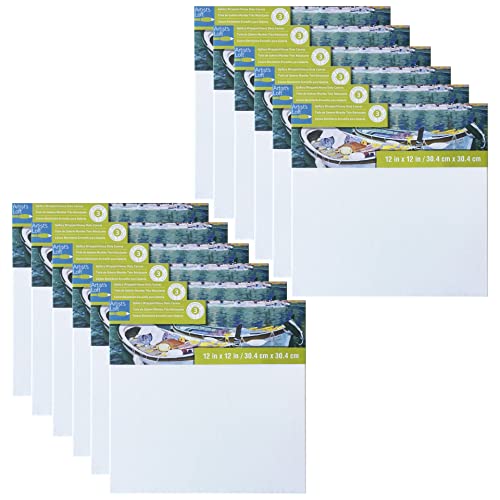 Artist's Loft 12" x 12" Level 3 Gallery Wrapped Heavy Duty Canvas - Archival, Acid Free Cotton Canvas for Paint, Acrylic, & Oils - Bulk 12 Pack - size: 12\ x 12\