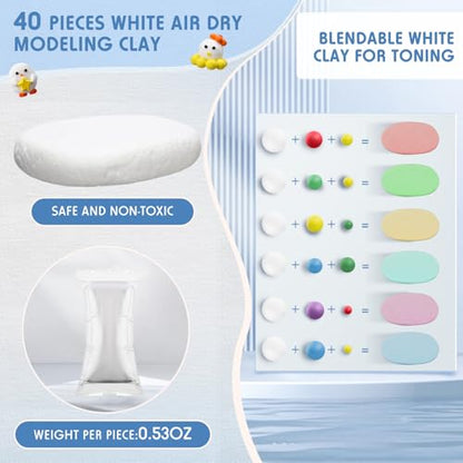 VioraWhite 40 Pcs 21oz Air Dry Clay Bulk Modeling Ultra Lightweight Foam Modeling Clay for Kids Adults Magic DIY Crafts Party Arts and School Project Gifts Supplies(White) - color: White