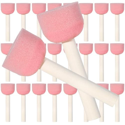 40Pcs 1.2 Inch Round Sponges Brush Set Paint Sponge with Wooden Handle Pink Circle Foam Stippling Stenciling Decorating Tools Daubers Paint Brushes for Staining Painting DIY Art Crafts Adult - style: Style 3