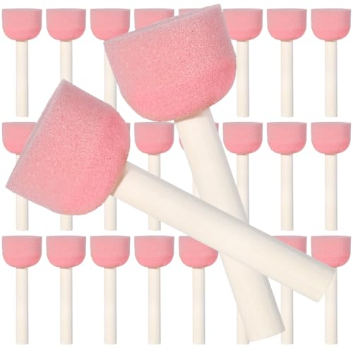 40Pcs 1.2 Inch Round Sponges Brush Set Paint Sponge with Wooden Handle Pink Circle Foam Stippling Stenciling Decorating Tools Daubers Paint Brushes for Staining Painting DIY Art Crafts Adult - style: Style 3