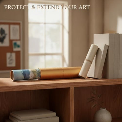 Telescopic Art Tube, Adjustable Paperboard Container for Scrolls and Posters, Gold Finish (1 PC)