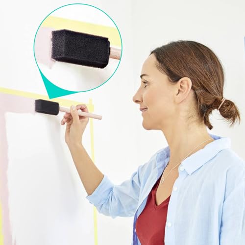HINZIC 4 Pcs 4 Sizes Foam Paint Brushes, 1inch 2inch 3inch 4inch Wood Handle Sponge Brushes for Painting, Staining, Varnishes, and DIY Craft Projects