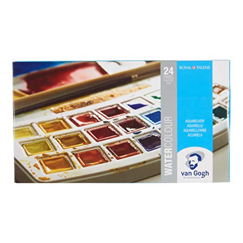 Van Gogh Watercolor Paint Set, Plastic Pocketbox, 24-Half Pan General Selection - color: 24 General (Plastic Pocketbox), style: Half Pan