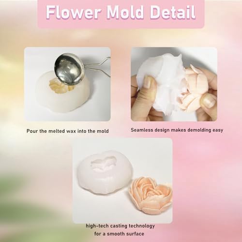 6 Pcs Flower Candle Resin Mold 3D Heart Rose Daisy Peony Tulip Silicone Mold for Candle Soap Chocolate Resin Making Silicone Mold Rosas Silicona para Velas Valentine Day Gift - color: 6 Pcs Flower Mold Set