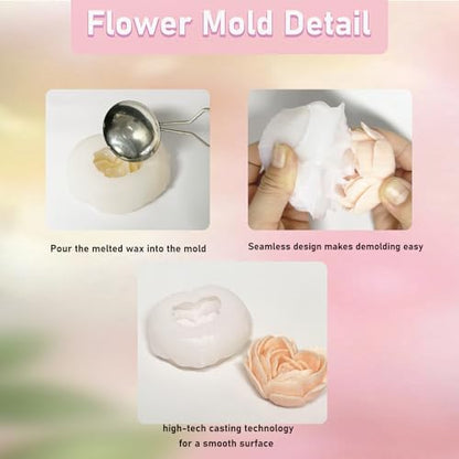 6 Pcs Flower Candle Resin Mold 3D Heart Rose Daisy Peony Tulip Silicone Mold for Candle Soap Chocolate Resin Making Silicone Mold Rosas Silicona para Velas Valentine Day Gift - color: 6 Pcs Flower Mold Set