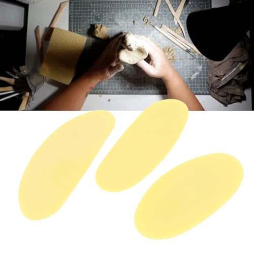 3Pcs Soft Rubber Rib for Pottery Clay, 3 Sizes Ceramic Sculpting Essential Tool for Pottery DIY Craft Work (Yellow)