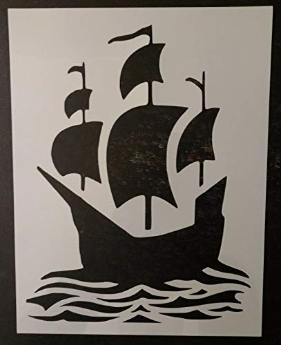 Reusable Sturdy Stencil Mayflower Boat Ship at Sea 8.5" x 11" Cut Stencil Sheet (not Paper) Arts and Crafts Material Scrapbooking for Airbrush Painting Drawing