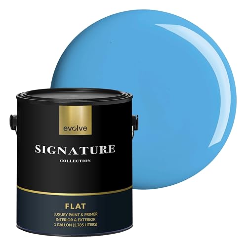 EVOLVE Signature Collection Luxury Interior Paint & Primer, Flat Sheen (Bimmer Blue), 1 Gallon – Premium One-Coat Coverage, Low VOC, Low Odor, Washable Finish for Walls, Ceilings & Trim - color: Bimmer Blue, size: 128 Fl Oz (Pack of 1)