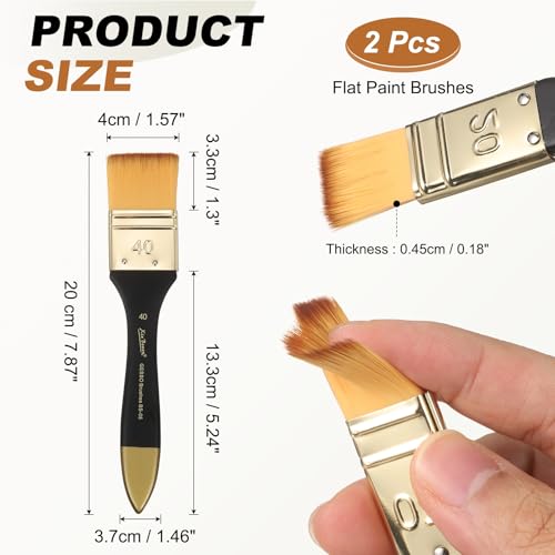 uxcell 2 Pcs Flat Paint Brush 1.57" Width Nylon Acrylic Painting Brushes Professional Paint Tools with Wooden Handle for Watercolor Oil Crafts Face Body Art, Yellow - size: 1.57"